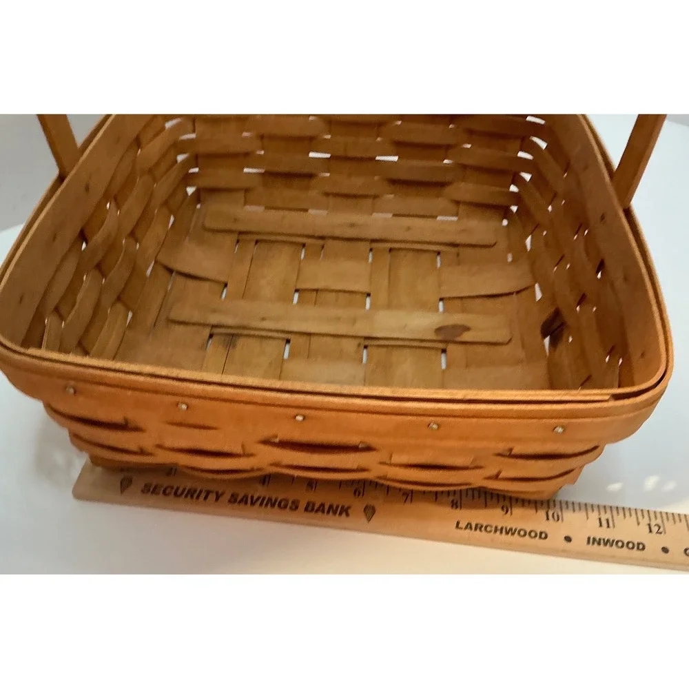 Longaberger Vintage Handwoven Square Basket Fixed Handle 10x10 Farmhouse Decor
